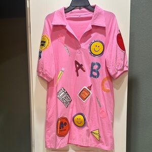 Brand new!!!Teacher Shirt dress with Fun Patches